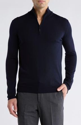 BOSS Birger Virgin Wool Quarter Zip Sweater in Dark Blue at Nordstrom Rack, Size Xx-Large