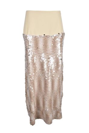 Erika Cavallini Semi Couture Long Skirt Beige Sequins