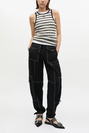 Ganni Black Trousers in Light Slub