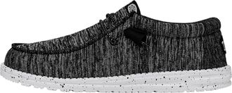 HeyDude Mens Wally Sport Knit - Casual Slip-On Shoes - Moccasin Style, Black/White, 6 UK
