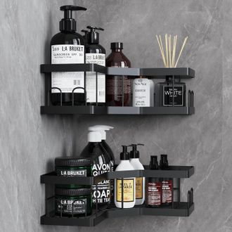 OEM Bagno, 2 Mensole Nere Per Bagno, Mensola Per Doccia Con Adesivo, Accessorio Per Bagno, Mensola Per Doccia Senza Foratura, Contenitore Per Doccia