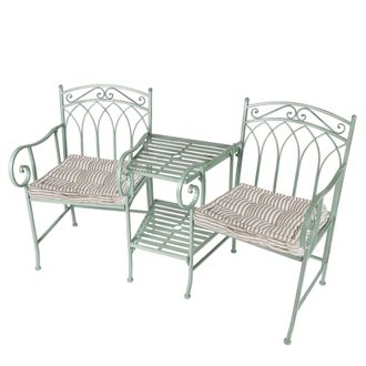 Dibor Vintage Green Arched Outdoor Garden Furniture Companion Seat Garden Bench with Free Set of 2 Grey Box Cushions