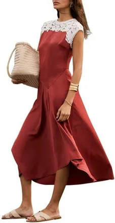 Mint Velvet Lace Detail Midi Dress in Brown at Nordstrom, Size 14