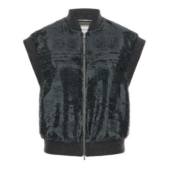 PESERICO Jassen, Dames, Grijs, S, Pailletten, Mouwloze Bomber Bodywarmer