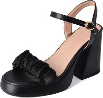 Generic Womens Open Toe Slingback Bridal Shoes Chunky High Heel Platform Pumps Ankle Strap Wedding Party Prom Sandals with Buckle,Black,5.5 UK