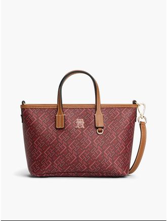 Tommy Hilfiger Womens Allover Monogram Mini Tote Bag - Autumn Red Mix