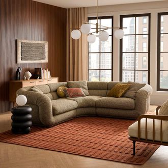 Castlery Textured Boucle Sectional Sofa with Feather Filled Seats - Green | Solari by Castlery