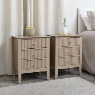 Melody Maison Pair Of 3 Drawer Bedside Tables - Hales Tan Range in Beige