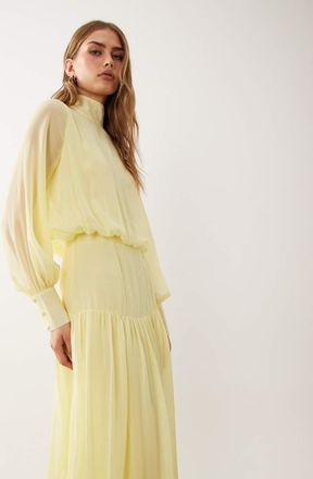 Asos Vestito lungo accollato giallo con polsini profondi