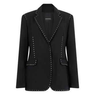 Emporio Armani Jassen, Dames, Zwart, L, Wol, Blazer met &eacute;&eacute;n knoop en studs