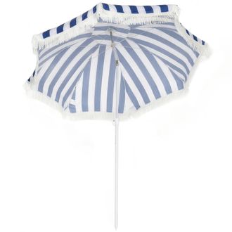 OUTSUNNY Sombrilla De Playa Con Flecos &Oslash;180cm, Sombrilla De Terraza Exterior Con Altura Ajustable, Inclinaci&oacute;n 30&deg;, Bolsa De Transporte, Azul Y Blanco
