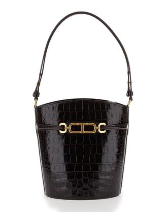 Tom Ford Brown Handbag With T Logo Detail In Croco Printed Leather Woman