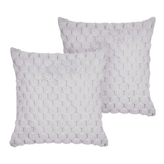 Beliani Conjunto De 2 Cojines De Pelo Sint&eacute;tico Gris Claro 43 X 43 Cm Panal Relleno Purslane
