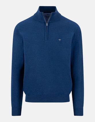 Fynch-Hatton Mens Fine Knit Cotton 1/4 Zip Sweater Midnight - Navy - Size: 42