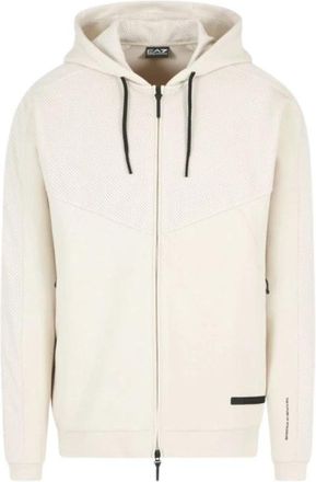 Emporio Armani Hooded sweatshirt van een katoenmix - Heren - Vesten met rits - Beige - L - Katoen - Hoodies & sweatvesten