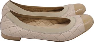 Stuart Weitzman Quilted Ballet Flats in Beige Leather