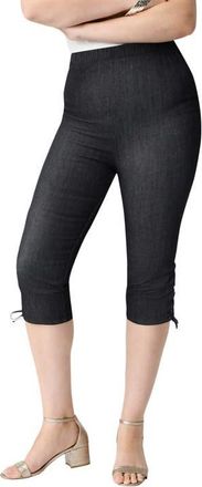 Roaman's Plus Size Comfort Stretch Lace Up Capri Jean in Black Denim at Nordstrom, Size 32