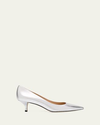 Stuart Weitzman Stuart Metallic Leather Kitten-Heel Pumps