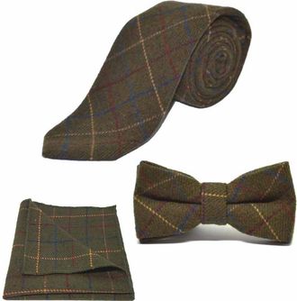King & Priory Heritage Check Regency Green Bow Tie, Tie & Pocket Square Set
