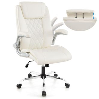 Costway Costway PU Leather Office Chair Height Adjustable Executive Chair in Beige