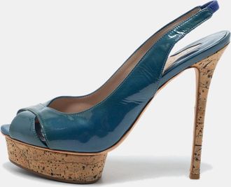 Le Silla Blue Patent Leather Slingback Sandals