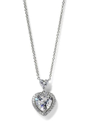Nadri Le Bisou Halo Heart Pendant Necklace in Rhodium at Nordstrom
