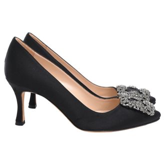 Manolo Blahnik Hangisi 70 Embellished Pumps in Black Satin