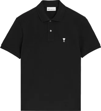 Ami Short-Sleeve Black Polo With Boxy Fit And Embroidered Logo
