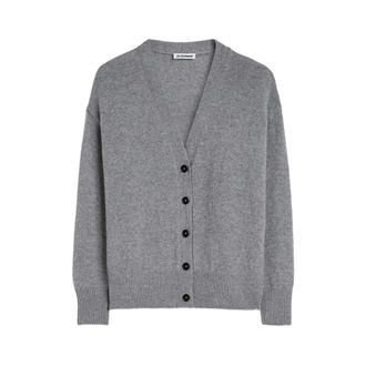 Jil Sander Truien & Vesten, Dames, Grijs, M, Kasjmier, Oversized vest met V-hals