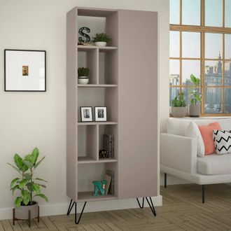 Dmora Biblioteca Lince, Estanter&iacute;a 4 Niveles, Una Puerta, Montaje En Pared, 79x32x190h Cm Beige