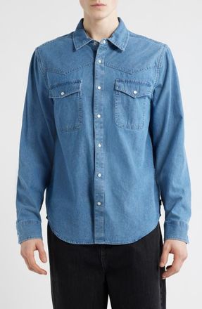 Brixton Waylon Denim Snap-Up Western Shirt in Med Wash Chambrey at Nordstrom, Size Xx-Large