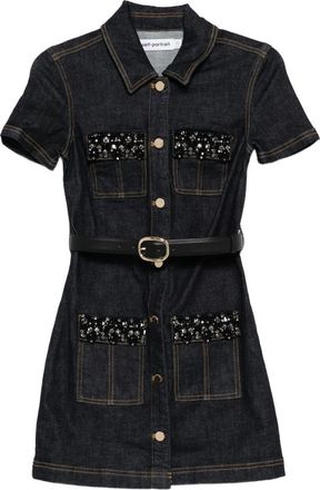 Self Portrait Denim Crystal Trim Mini Dress