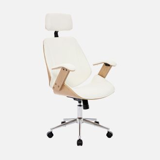 Sweeek Silla De Oficina Con Ruedas, Madera Curvada Y Acabado En Polipiel