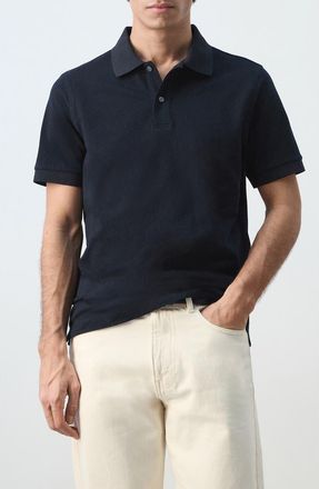 Mango Regular Fit Cotton Piqu&eacute; Polo in Navy at Nordstrom, Size X-Small