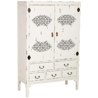 Wanderlust Deco Armario De Madera Envejecido Blanco 96x40x150h Cm