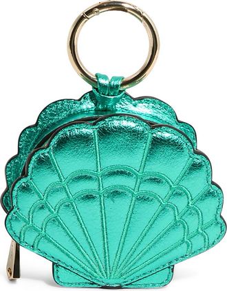 Aim&eacute;e Seashell Metallic Leather Bag Charm in Metallic Jelly Mint at Nordstrom