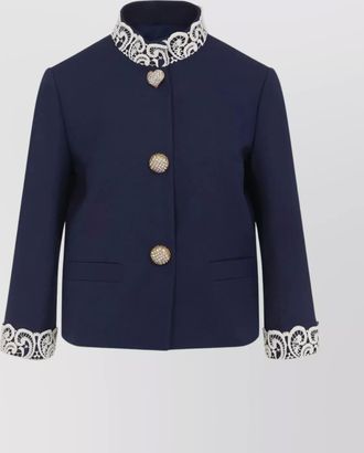 Valentino wool and silk crystal button jacket