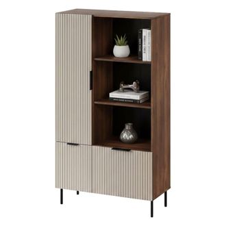 Dmora Librer&iacute;a Mazze, Estanter&iacute;a Con Compartimentos Abiertos Y Tres Puertas, Dise&ntilde;o Moderno Y Minimalista, 165x42 H90 Cm, Nogal Y Beige