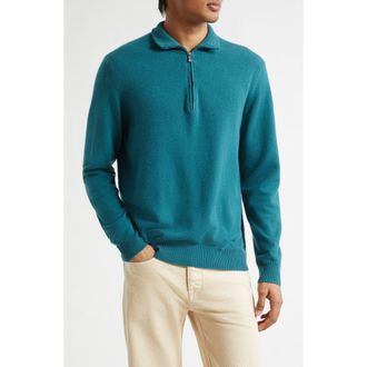Massimo Alba Half Zip Cashmere Sweater in Dark Teal at Nordstrom, Size X-Large