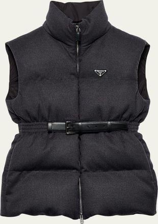 Prada Leather Belted Wool Puffer Vest