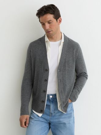 Reiss Grey Merino Wool V-neck Cardigan, Xxl