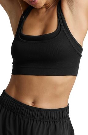 Beyond Yoga Seamless Moves Layered Sports Bra in Black at Nordstrom, Size Medium