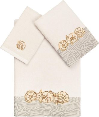 Linum Home Textiles 100% Turkish Cotton Shell Row 3Pc Embellished Towel Set