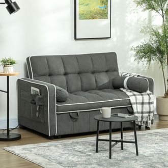 HOMCOM 2 Seater Pull Out Sofa Bed with Adjustable Backrest in Dark Grey