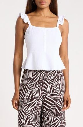 Ellen Tracy Ruffle Strap Crop Peplum Top in White at Nordstrom Rack, Size X-Small