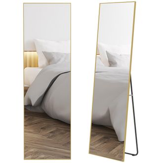 OEM Espejo De Pie Cuerpo Entero De Aleaci&oacute;n De Aluminio Espejo De Pared Con 2 Formas De Uso Rectangular 50x161,5x2 Cm Dorado