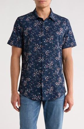 14th & Union Floral Print Short Sleeve Performance Button-Up Shirt in Navy Hardy Floral at Nordstrom Rack, Size Xx-Large