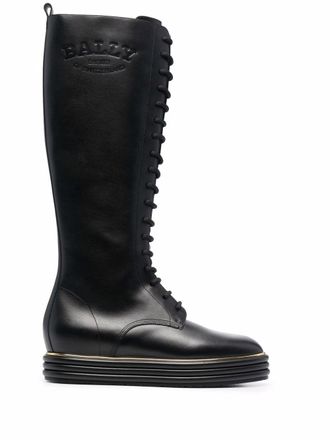Bally lace-up knee-high boots - women - Leather/Leather/Rubber - 36 - Black