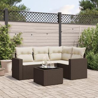 vidaXL Set Comedor De Jard&iacute;n 5 Piezas Y Cojines Rat&aacute;n Sint&eacute;tico Marr&oacute;n Vidaxl