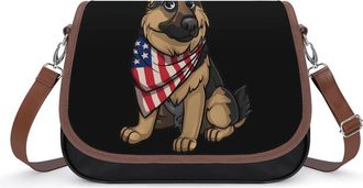 Generic German Shepherd U.S Flag Crossbody Bags for Women Shoulder Messenger Bag Purse Handbags